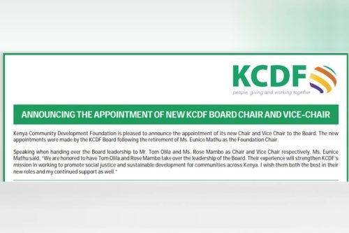Announcing the Appointment of the New KCDF Board Chair and Vice-Chair