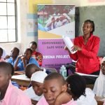 Priscah Mongera, Exe cutive Director for G for Girls Initiative conducting a scholarship training workshop in Kwale County.